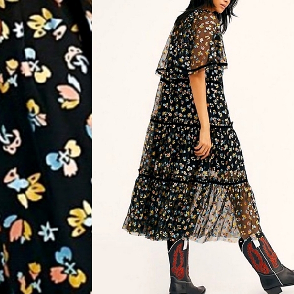 NWOT🌺 Free People Practical Magic Tiered Sheer Black Formal Maxi Dress, - Picture 5 of 10